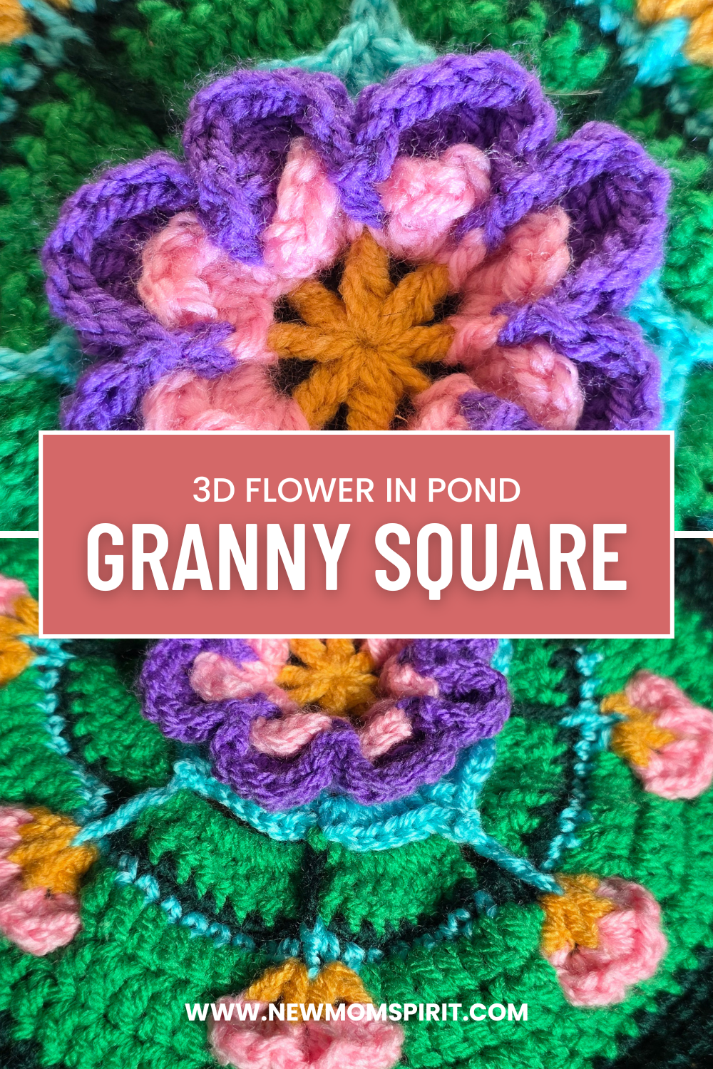 3D Pond Granny Square Crochet Pattern | Patrón de Ganchillo Cuadrado Estanque 3D