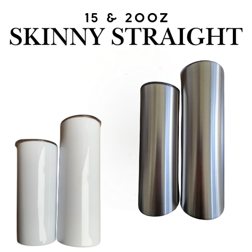 15oz, 20oz & 30oz Skinny Straight Stainless Steel Tumbler | Sublimation & Color Options | Double-Walled | Leak-Proof Lid | Plastic Straw