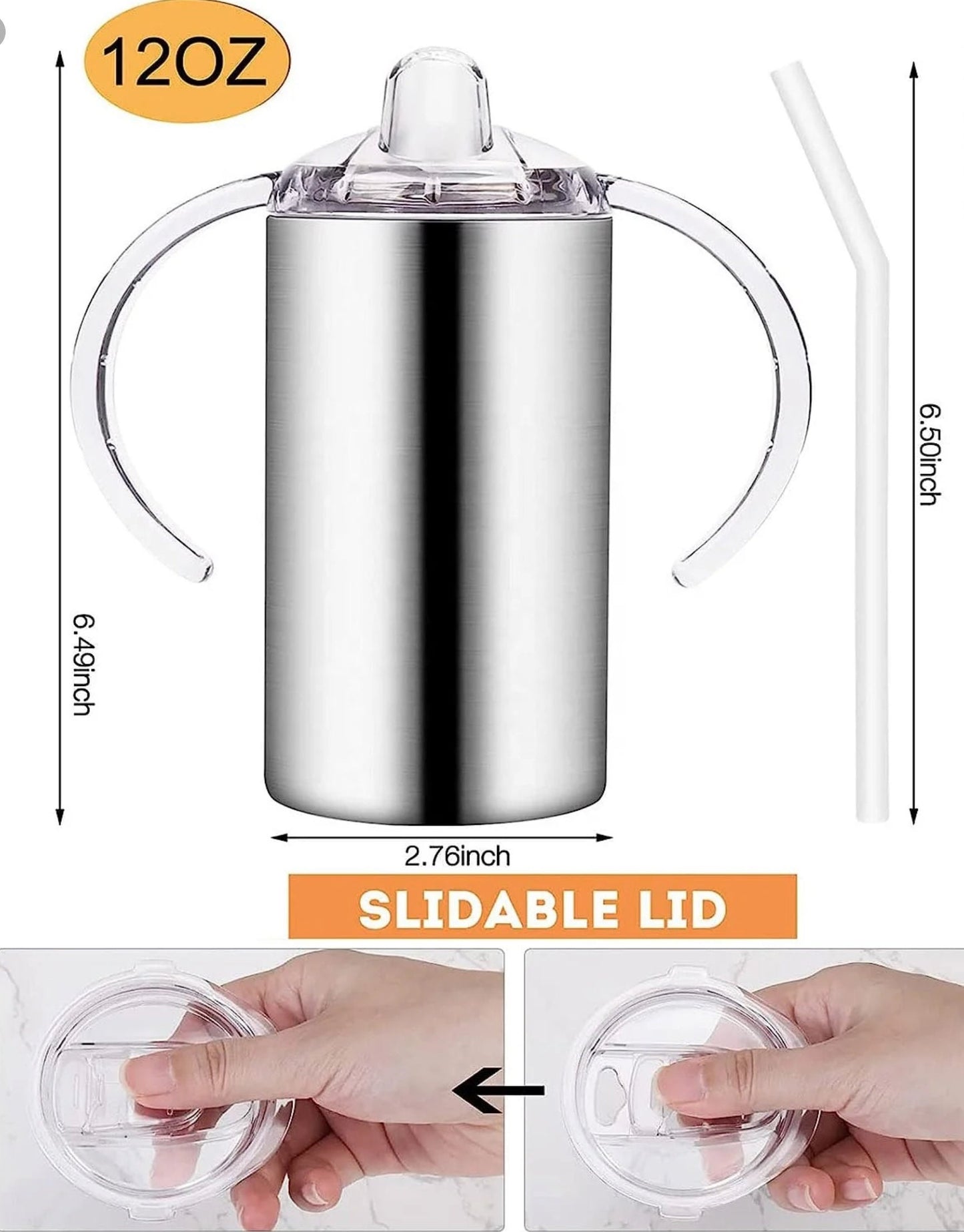 12oz Straight Shape Sippy with Two Lids