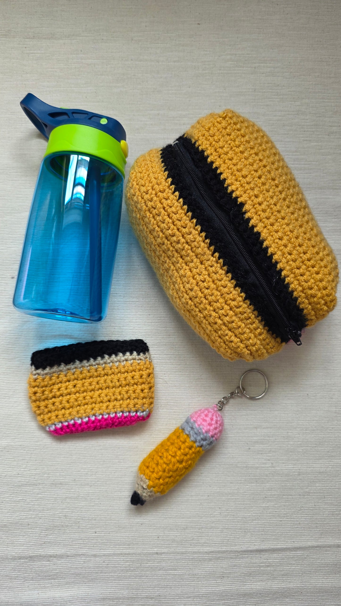 Handmade Back-to-School Bundle | Personalised Water Bottle & Crochet Accessories