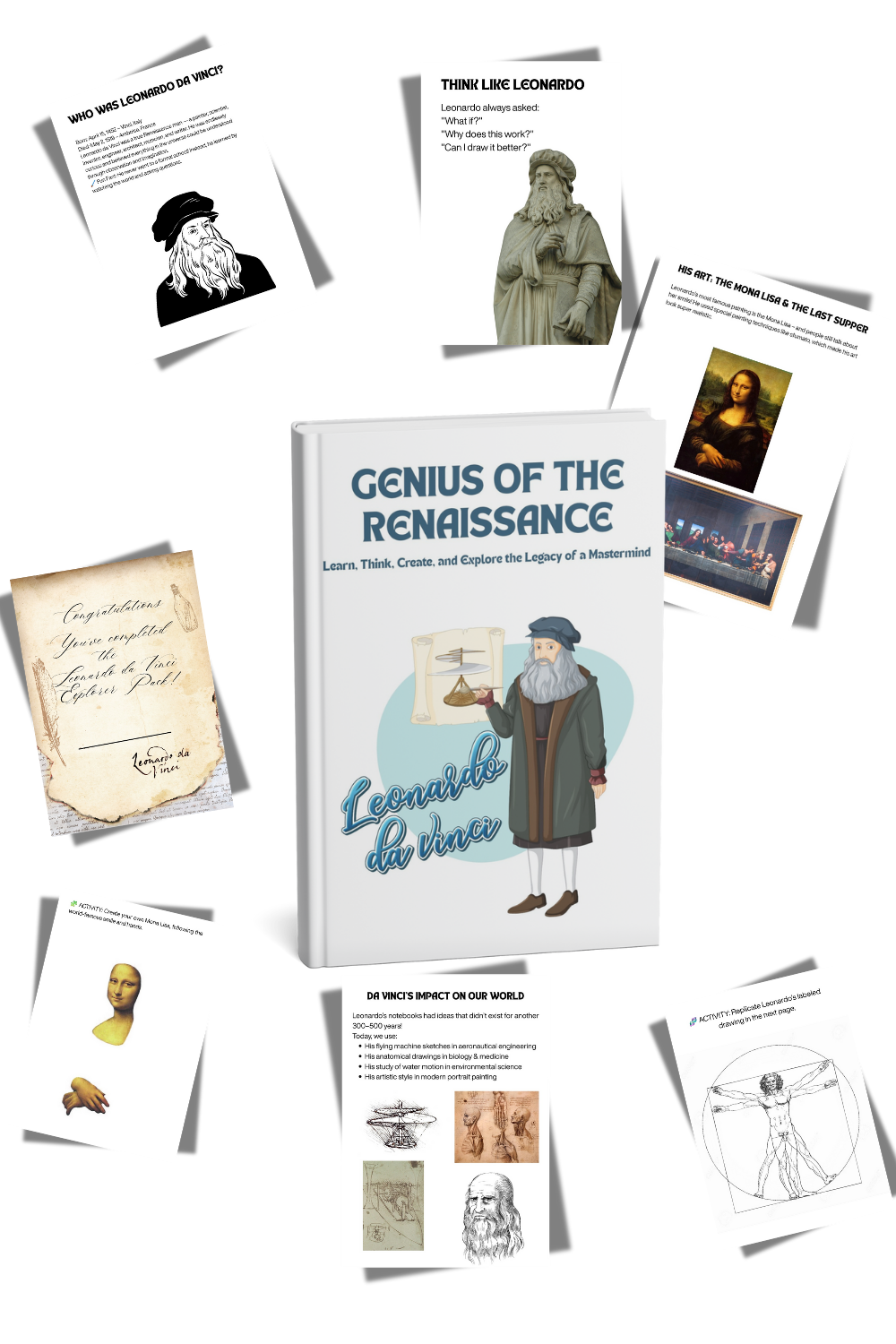 🎨 Leonardo da Vinci Printable Activity Book (Ages 9–13) Bring History, Art and Fun Together!