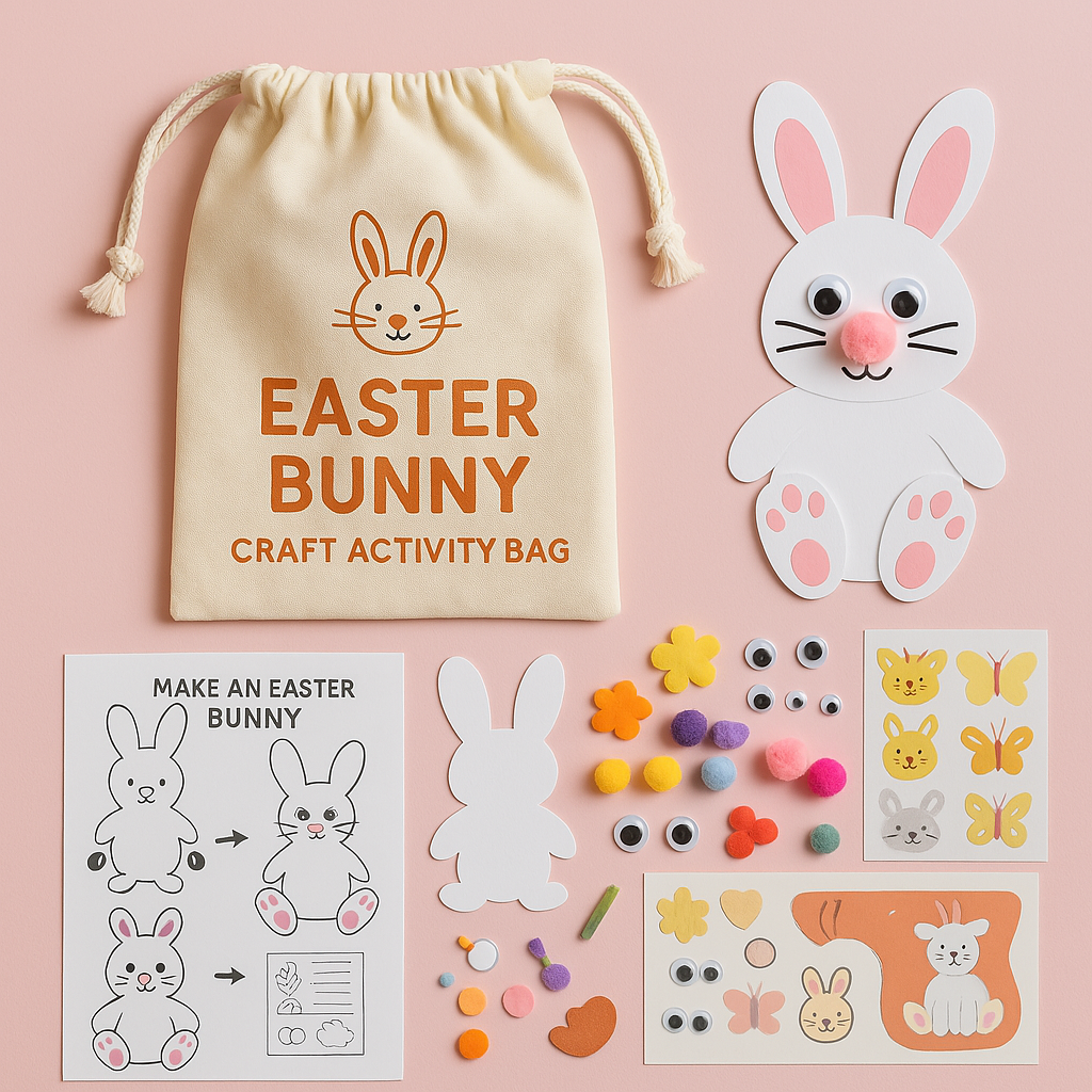 DIY Easter Bunny Craft Kit for Kids – Creative Activity Bag with Stickers, Pom Poms & More!