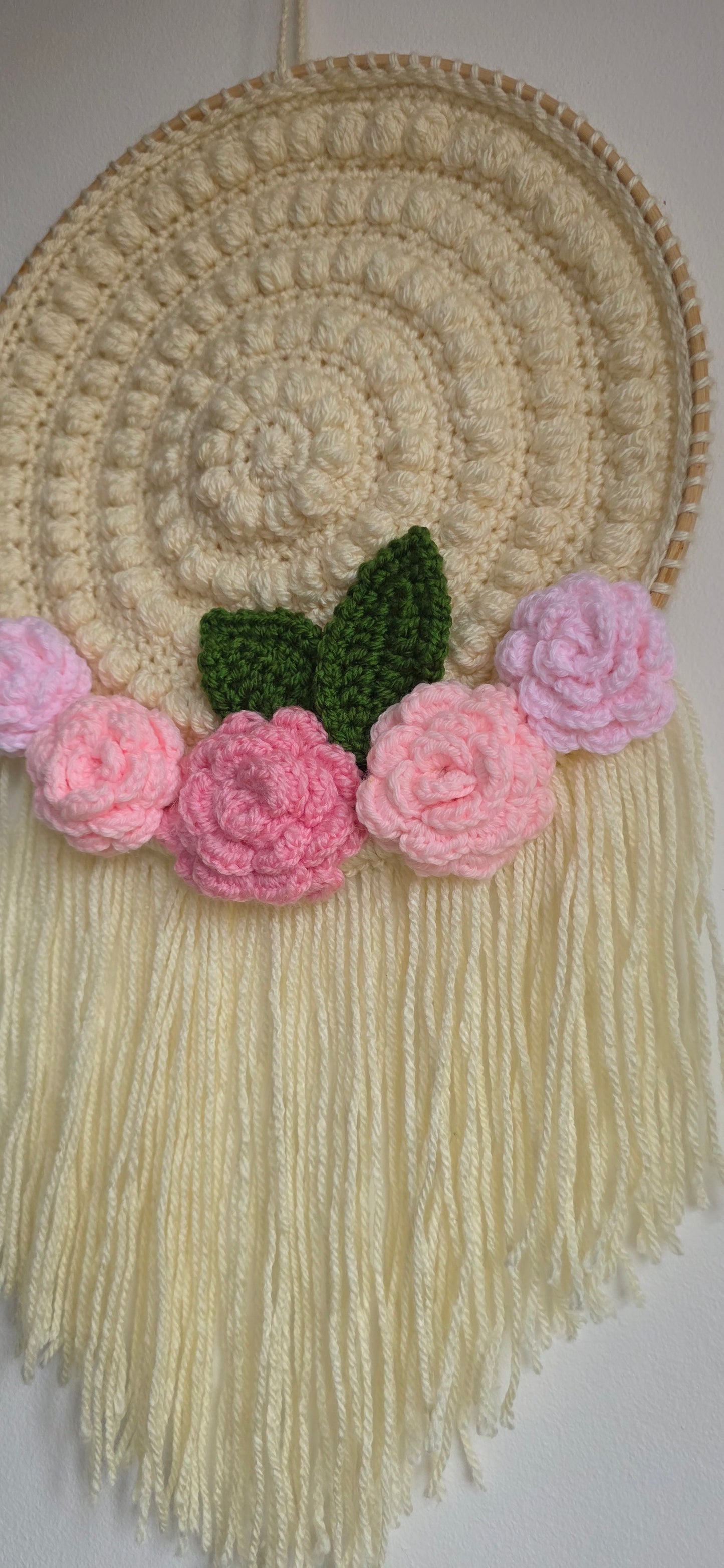 Crochet Boho Circle Rose Wall Hanging - Multiple Colours Available