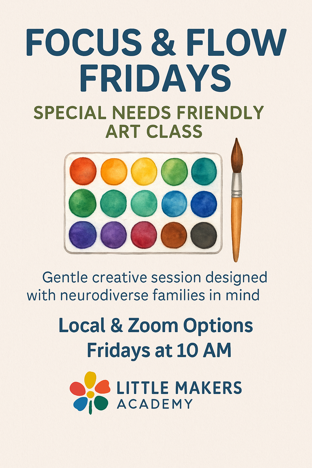 Focus & Flow Fridays – All Day Arts & Crafts for Neurodivergent Kids (Ages 4–13) | Little Makers Academy