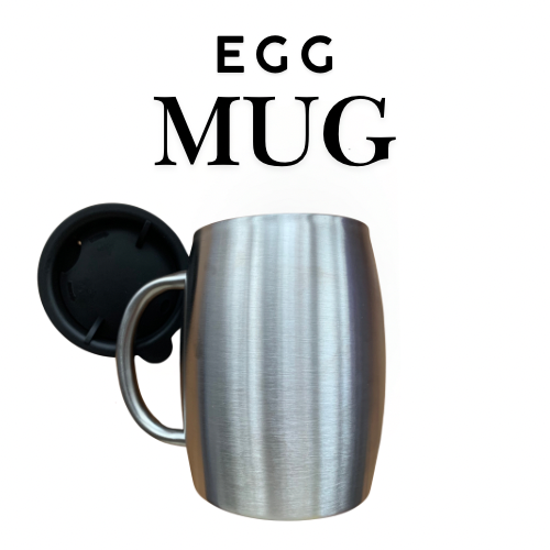 14oz Double Wall Stainless Steel Coffee Tumbler Mug with Lid and Handle | Silver Egg Mug Tea Cup