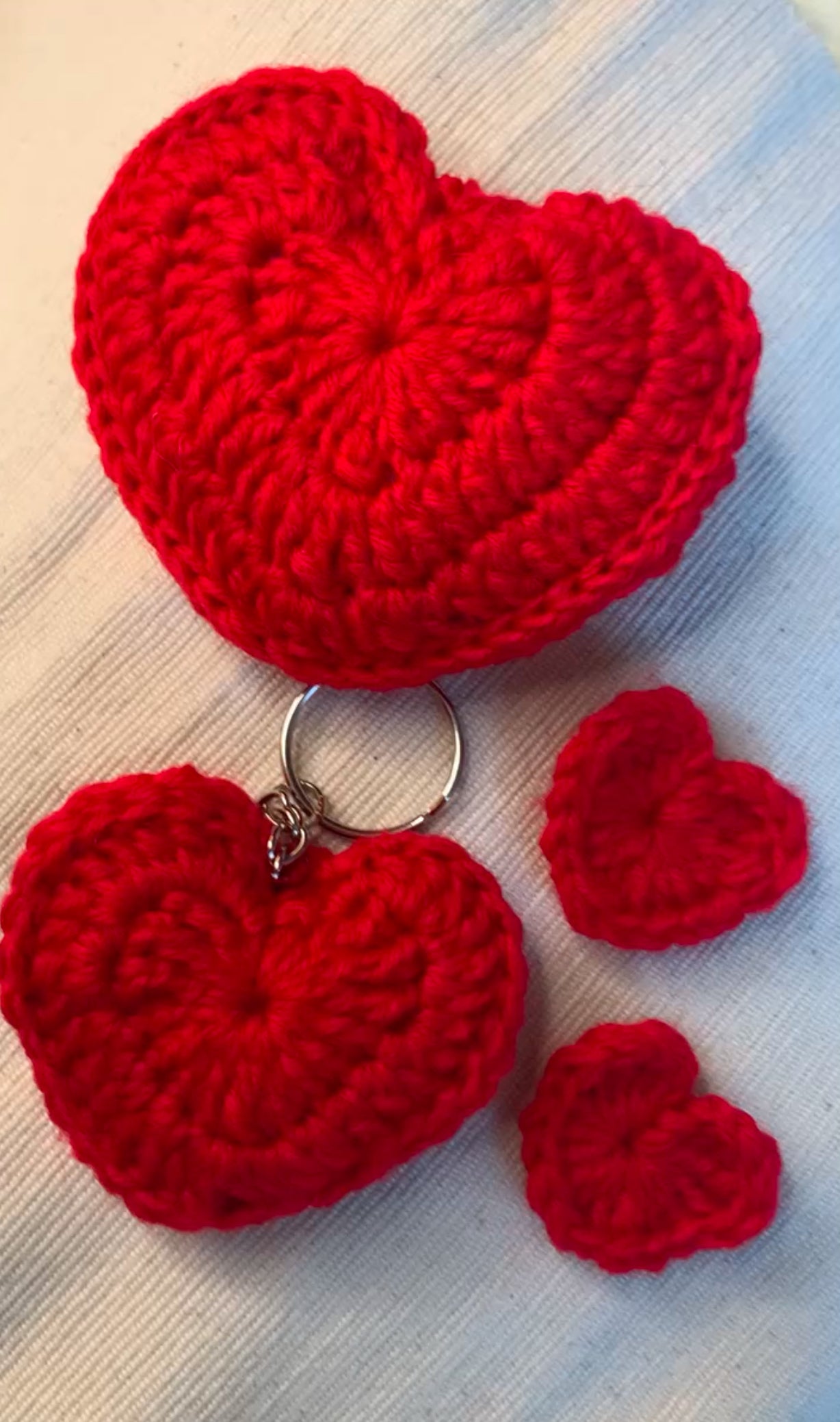Handmade Crochet Heart Keychain Set (3 Sizes)