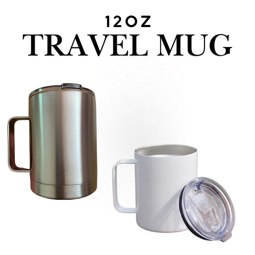 Gobelet de voyage à double paroi de 12 oz | Tasse à café isotherme | Sublimation blanche en acier inoxydable | Couvercle sans BPA