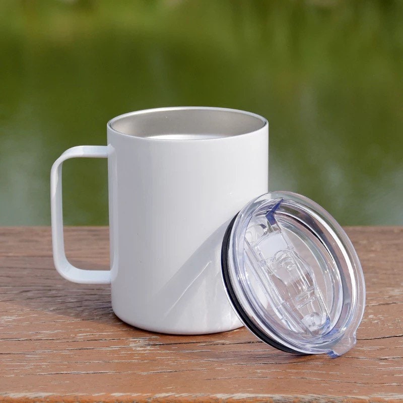 Double-Walled 12oz Travel Tumbler Cup | Insulated Coffee Mug | Stainless Steel White Sublimation | BPA-Free Lid