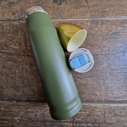 Bouteille d'eau en acier inoxydable de 500 ml avec isolation sous vide en forme de fusée | Flacon à balles | Gobelet vert militaire