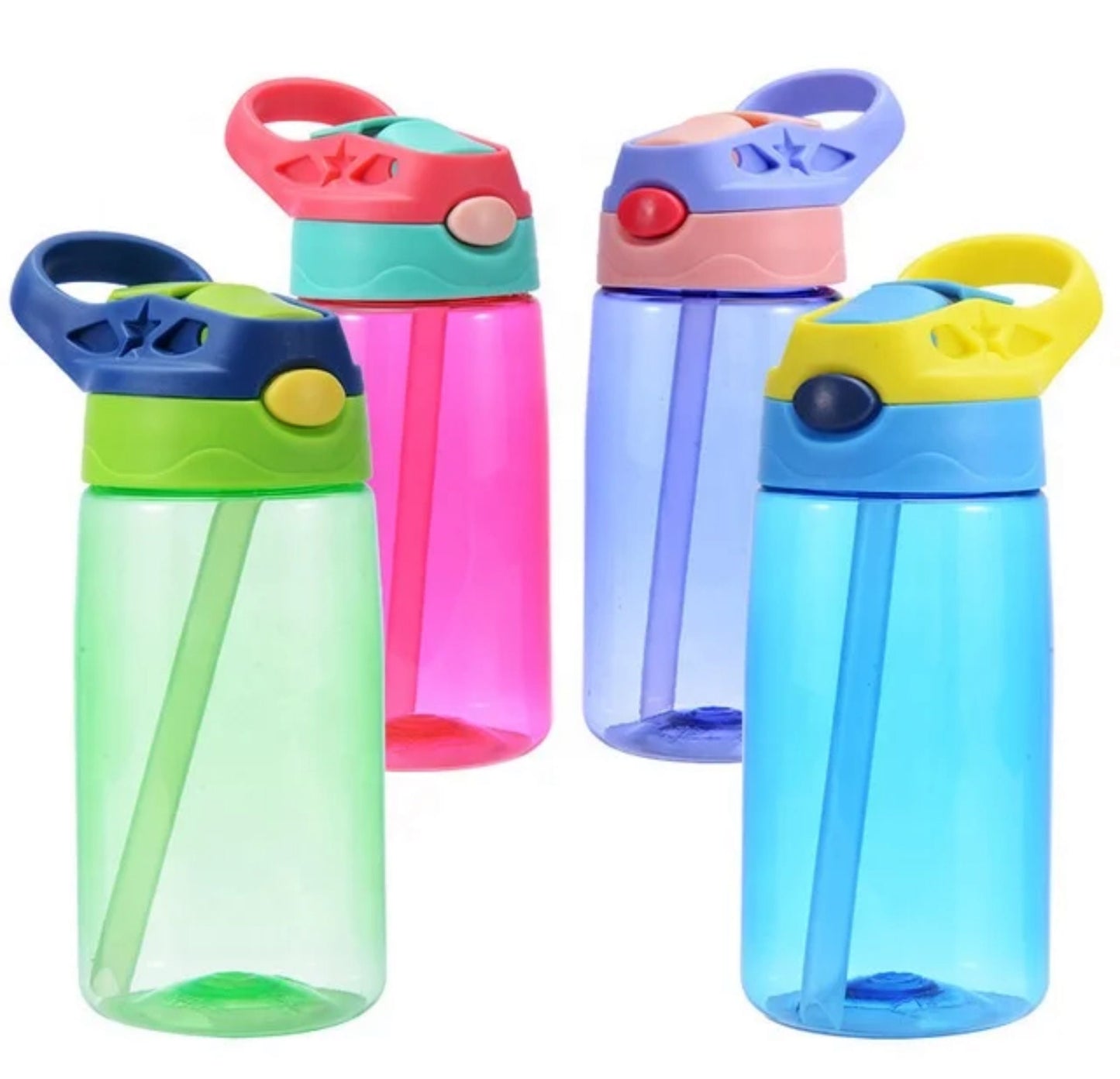 Bouteille d'eau en plastique à paroi simple anti-déversement facile à utiliser pour les tout-petits, sans BPA, avec paille