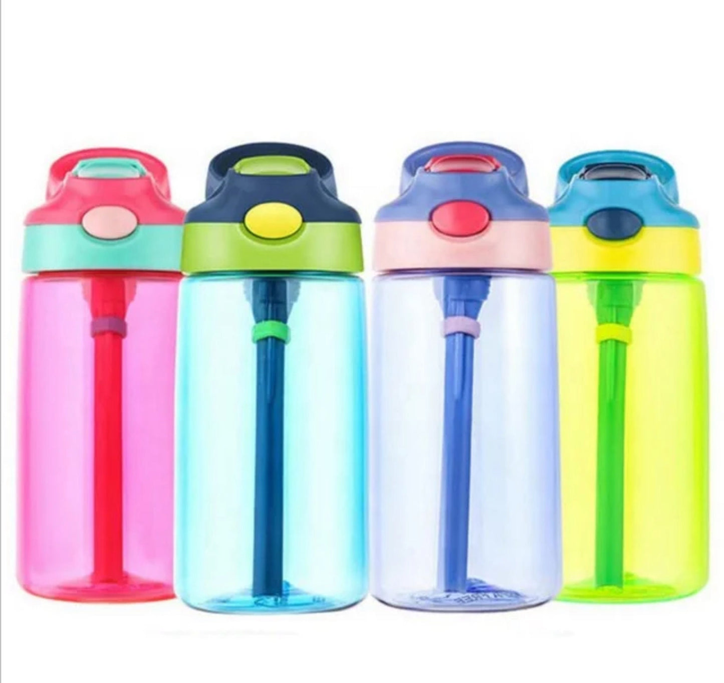 Bouteille d'eau en plastique à paroi simple anti-déversement facile à utiliser pour les tout-petits, sans BPA, avec paille