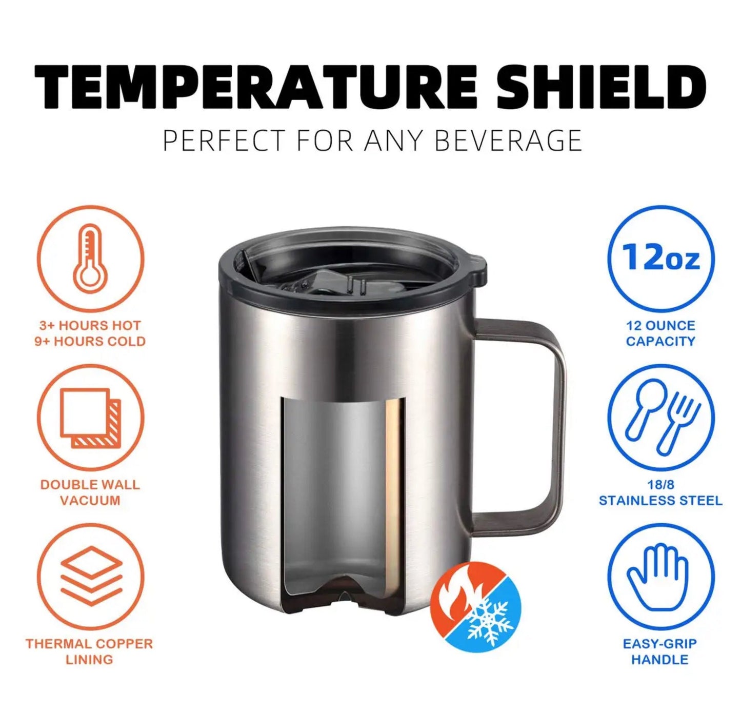 Double-Walled 12oz Travel Tumbler Cup | Insulated Coffee Mug | Stainless Steel White Sublimation | BPA-Free Lid
