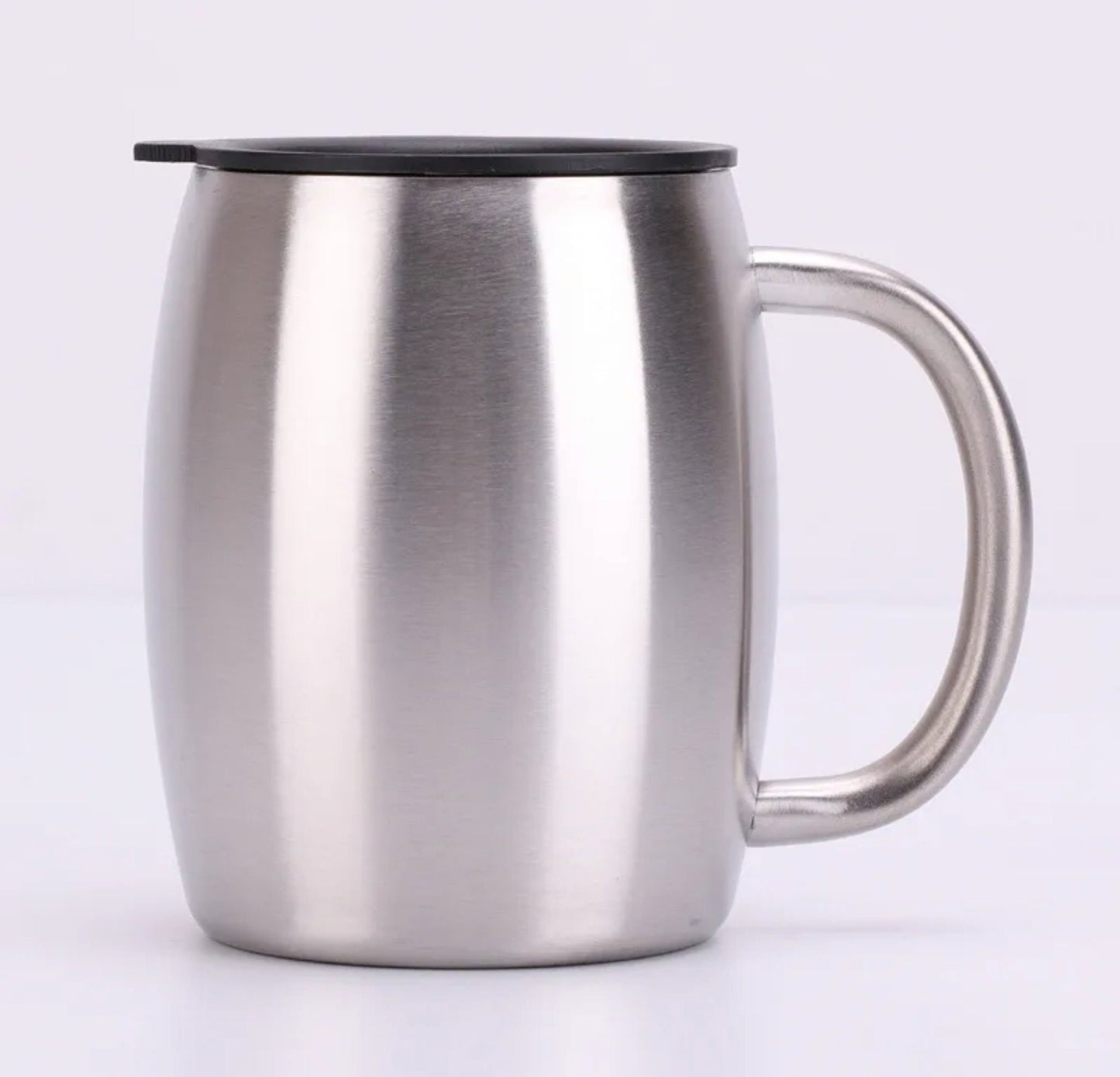 14oz Double Wall Stainless Steel Coffee Tumbler Mug with Lid and Handle | Silver Egg Mug Tea Cup