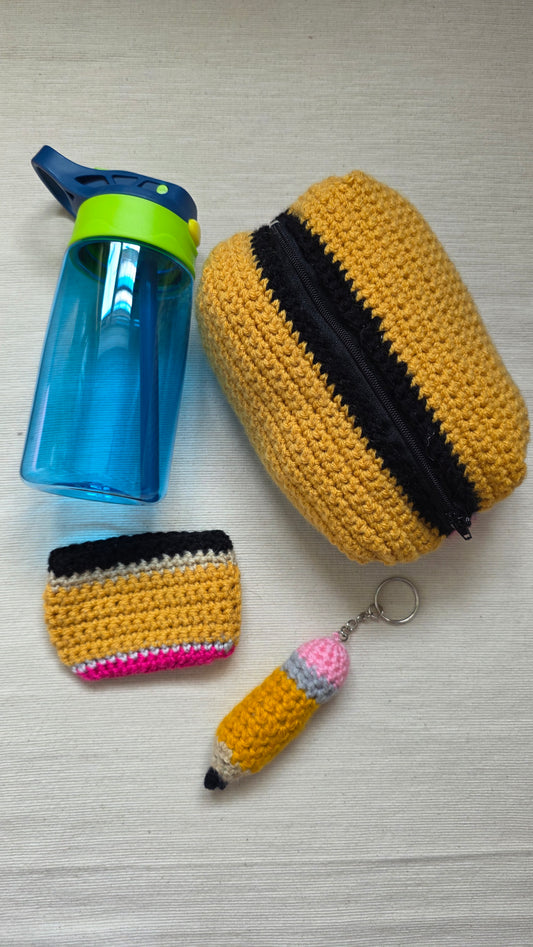 Handmade Back-to-School Bundle | Personalised Water Bottle & Crochet Accessories