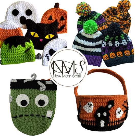 Handmade Crochet Halloween Beanies & Trick-or-Treat Bags – Jack, Pumpkin, Ghost, Spider Web 🎃🕷️