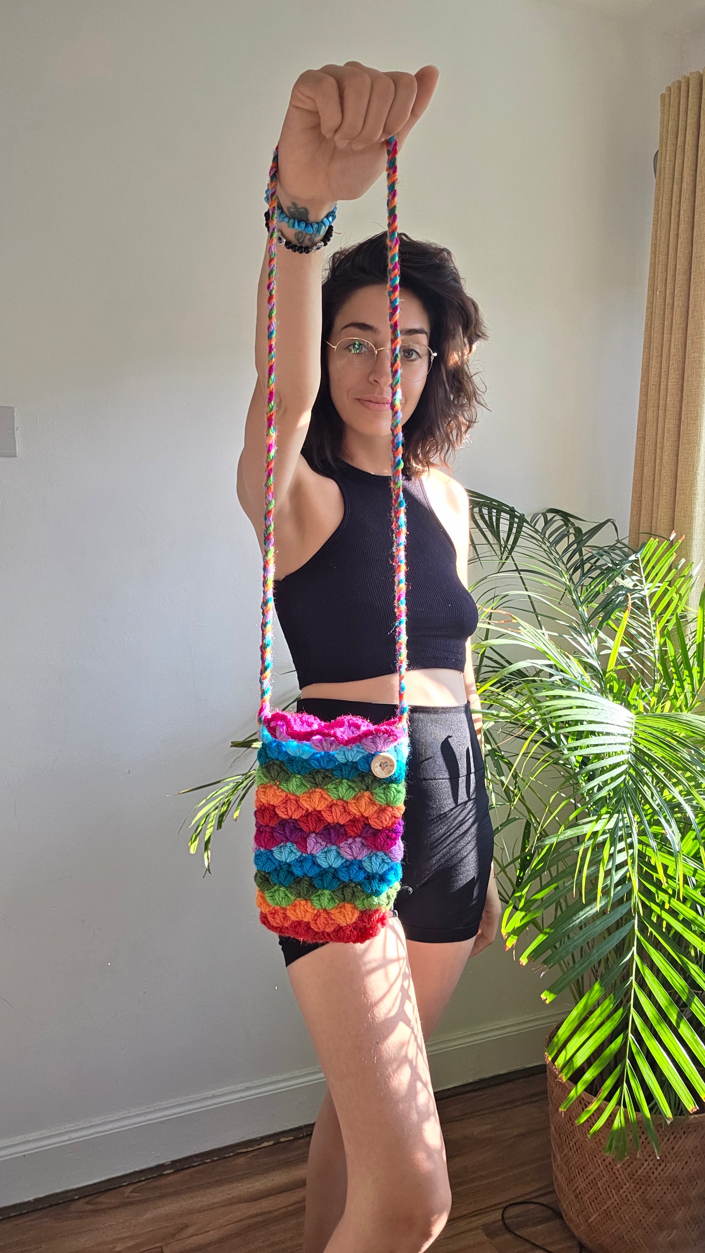 Crochet Rainbow Crossbody Pouch – Multicolour or Custom Shades