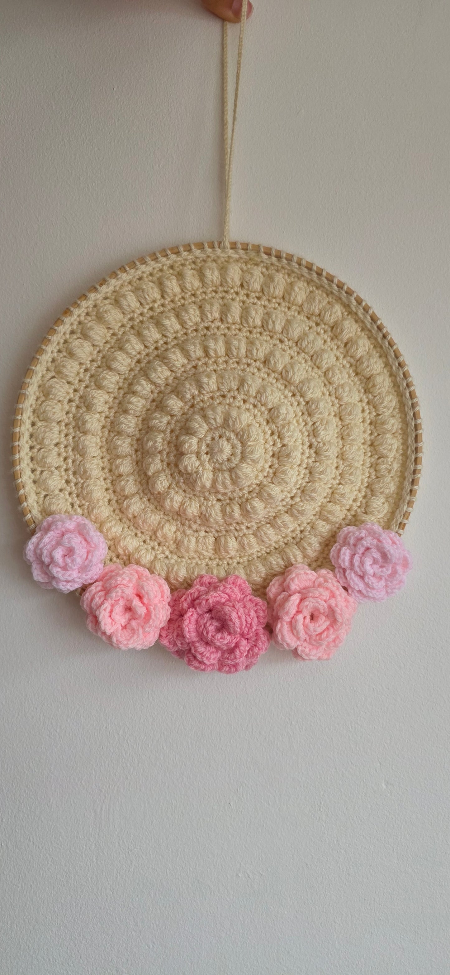 Crochet Boho Circle Rose Wall Hanging - Multiple Colours Available