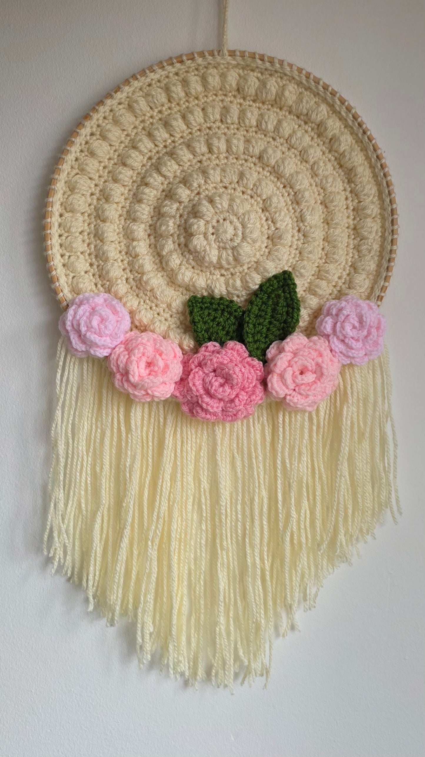 Crochet Boho Circle Rose Wall Hanging - Multiple Colours Available