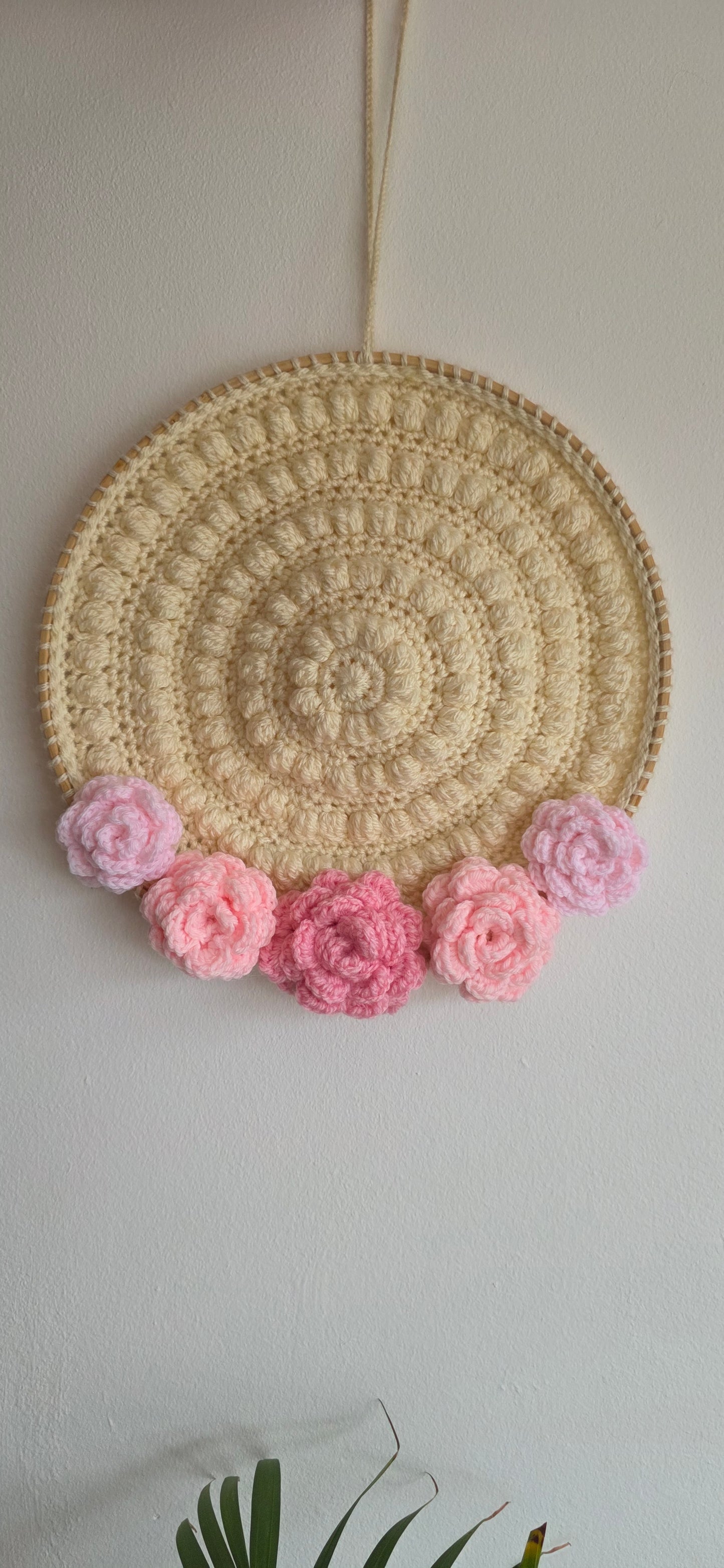Crochet Boho Circle Rose Wall Hanging - Multiple Colours Available