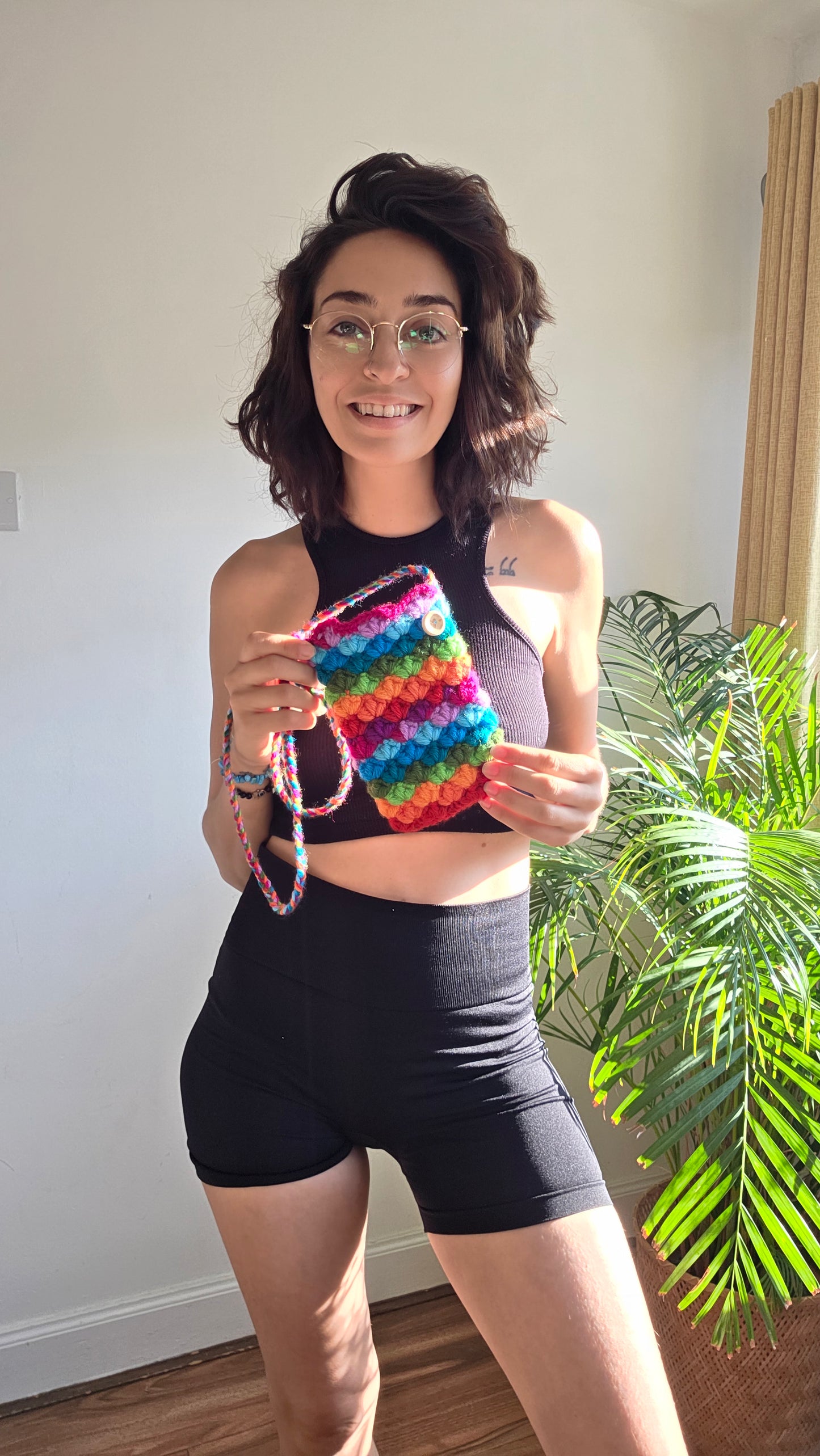 Crochet Rainbow Crossbody Pouch – Multicolour or Custom Shades
