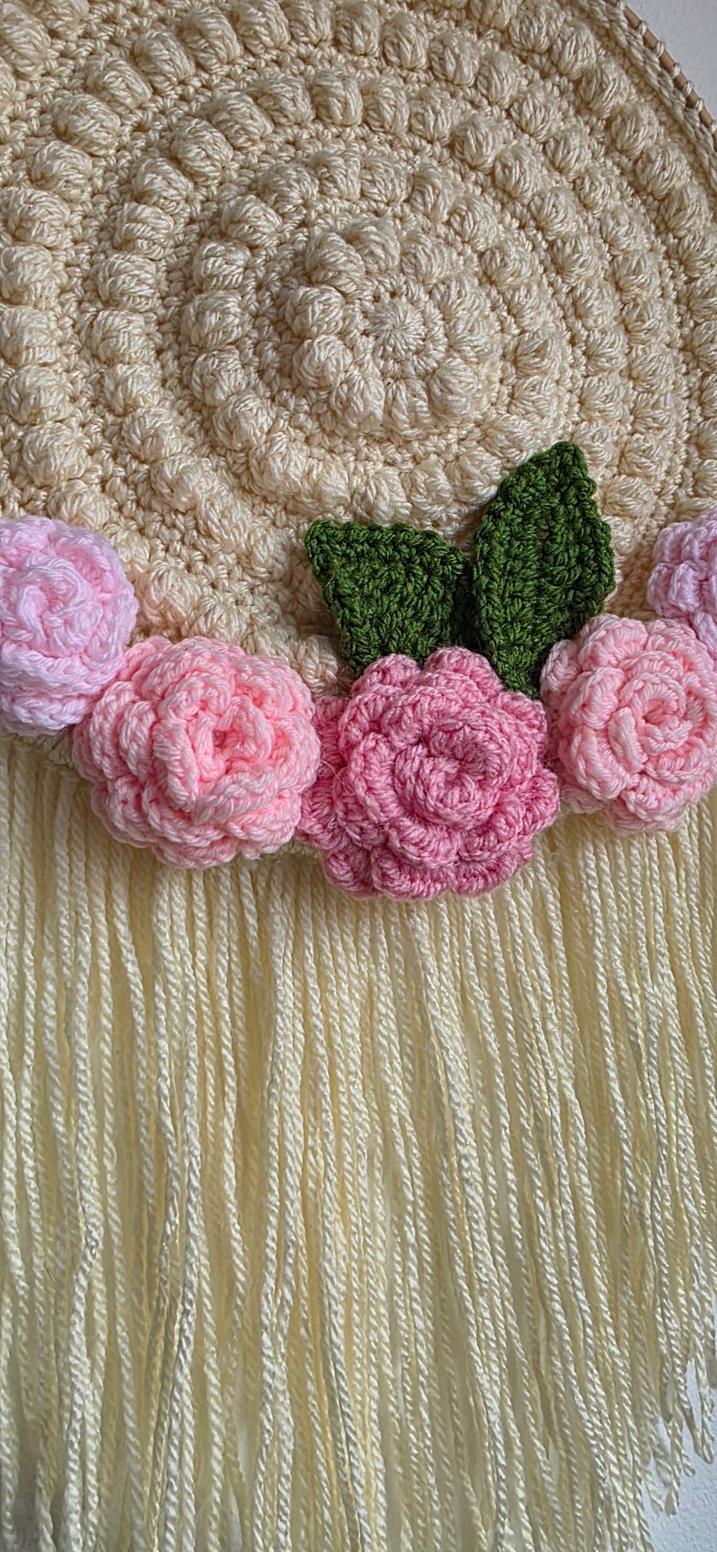 Crochet Boho Circle Rose Wall Hanging - Multiple Colours Available