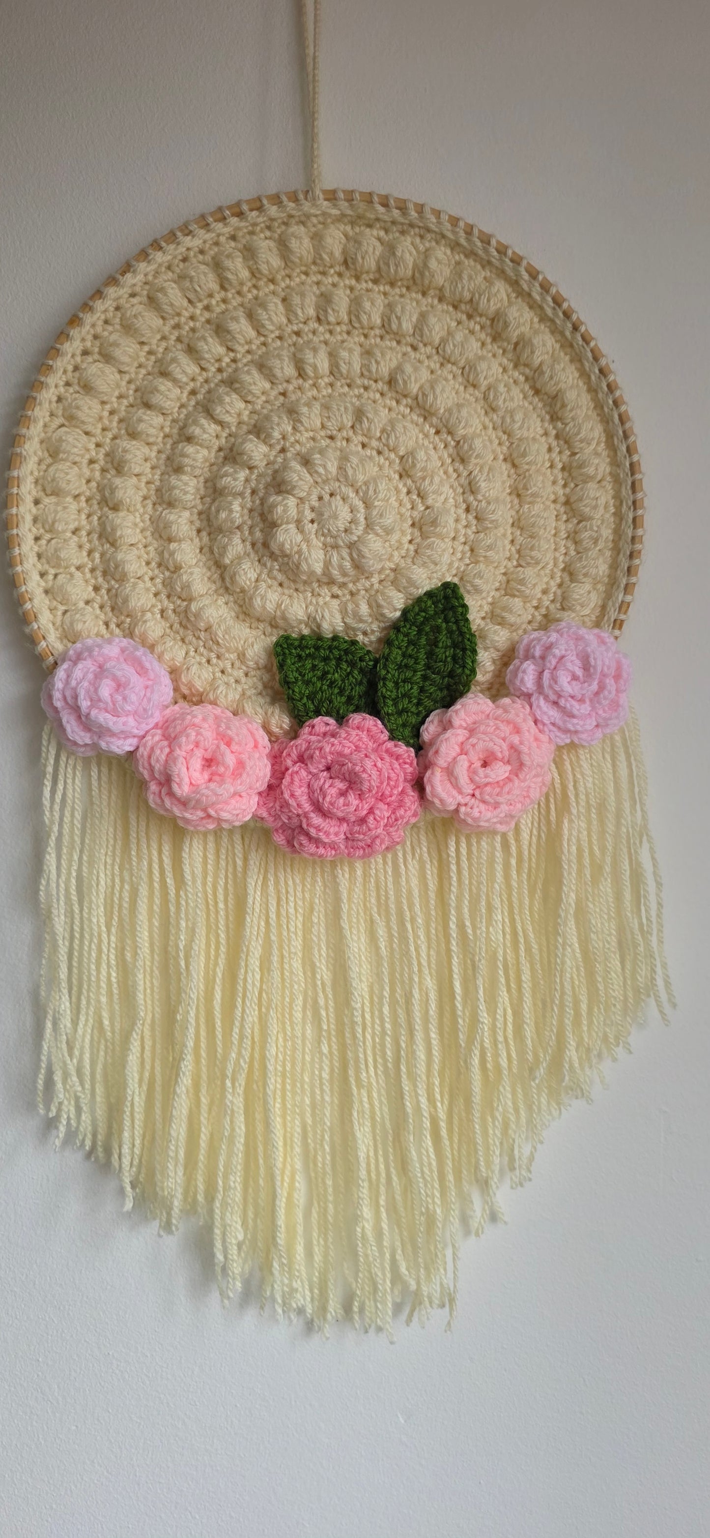 Crochet Boho Circle Rose Wall Hanging - Multiple Colours Available