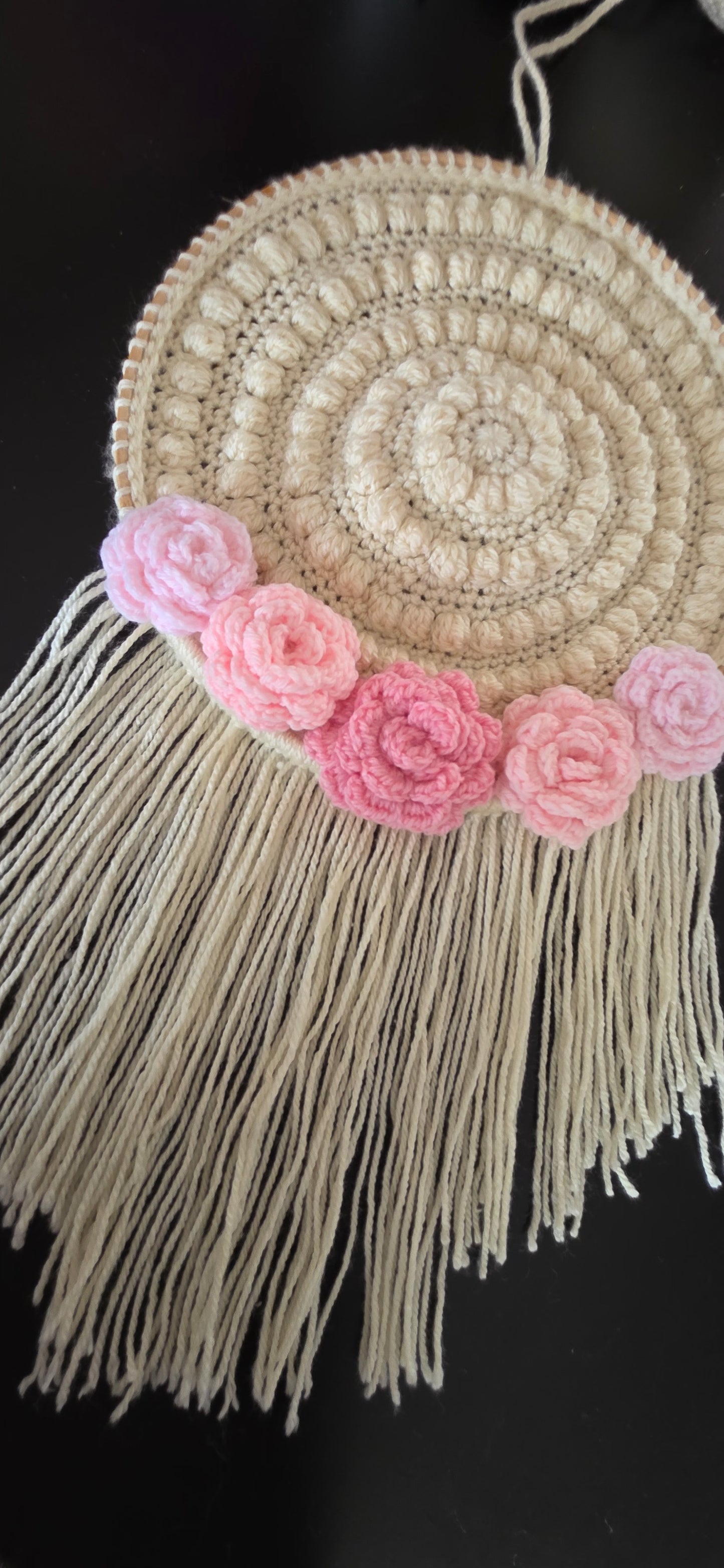 Crochet Boho Circle Rose Wall Hanging - Multiple Colours Available